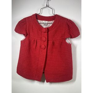 WDNY Women’s Vintage Red Cropped Cap Sleeve‎ Jacket Cotton Textured Tweed Size 4